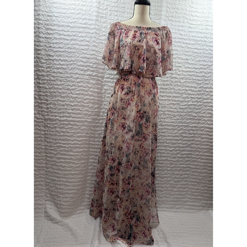 Show Me Your Mumu Hacienda Maxi Dress Floral Off Shoulder Pink Cream Boho Gown